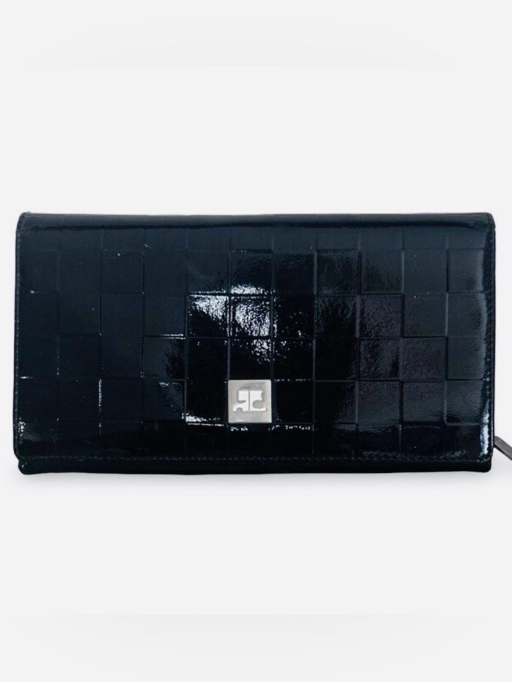 Courrèges leather wallet Embossed Black Patent with White Interior